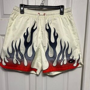 Nike Men's White, black & Red Flame Swim/Active Shorts, XL inside tag removed